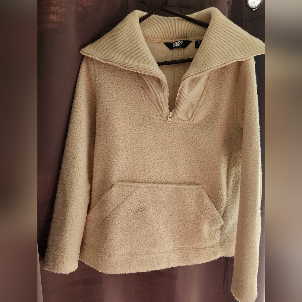 Land's End Women's size small 3/4 zip sweatshirt, light beige color